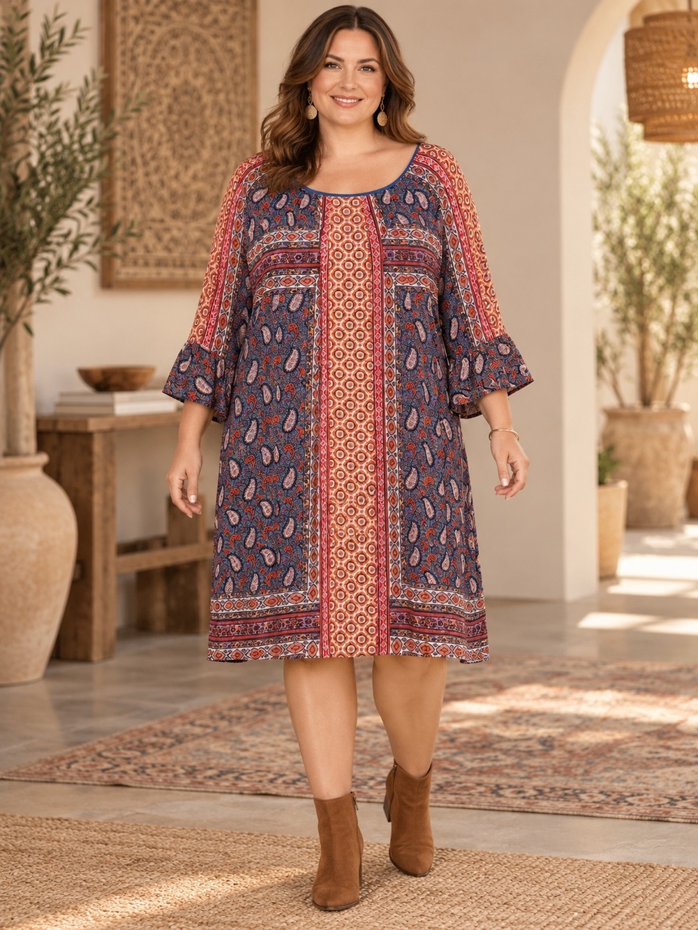Rabbit Rabbit Rabbit Paisley Bell Sleeve Boho Shift Dress | Size 20W - NWT